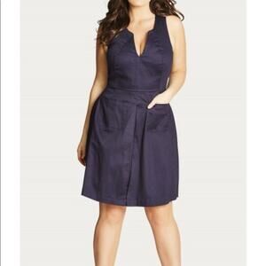 NWT City Chic Mod Madness Navy Blue Midi Sleeveless Dress- XXL With Pockets!